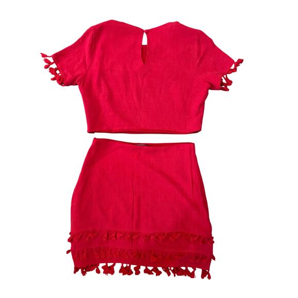 Lulus Made for Madrid Red Tasseled Two-Piece Mini Dress Set Linen Size Small - Picture 5 of 7
